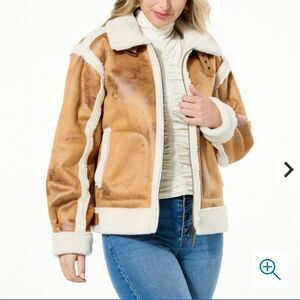 G by Giuliana Black Label Faux Suede and Shearling Zip-Front Coat